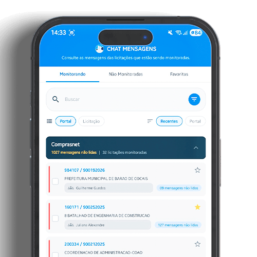 Tela do novo app eLicitaRadar4.0