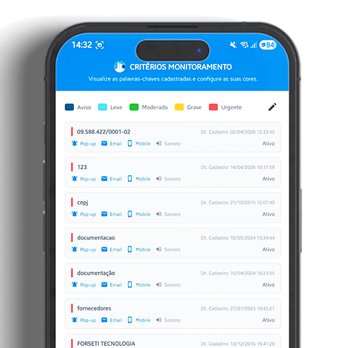 Tela de notificações do novo app eLicitaRadar4.0