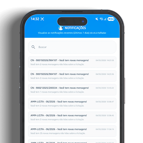 Tela de monitoramento do novo app eLicitaRadar4.0